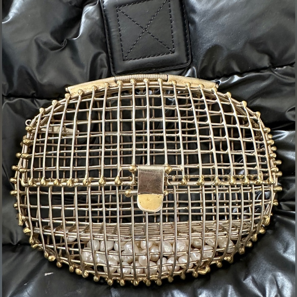 Anndra Neen gold cage clutch bag